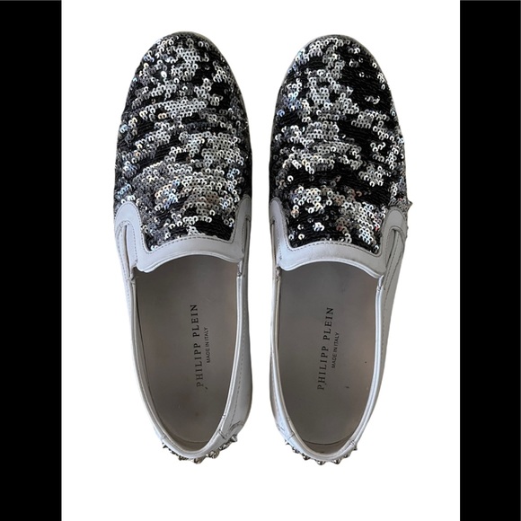 Philipp Plein Shoes | Philipp Plein Slip-On Sneakers | Color: Silver/White | Size: 8.5 | Laylarocks's Closet